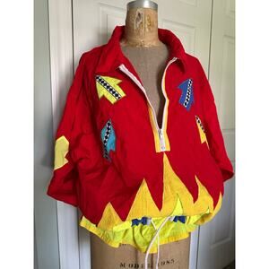 Vintage Colorful Jacket Wind Breaker sz L, retro red yellow bright Mureli ARROWS